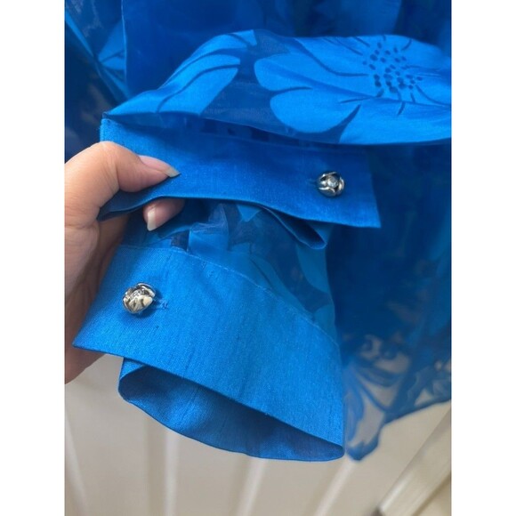 sag harbor dress women Sheer Floral Burnout Blouse Button-Up long sleeve blue 20 - Picture 7 of 8